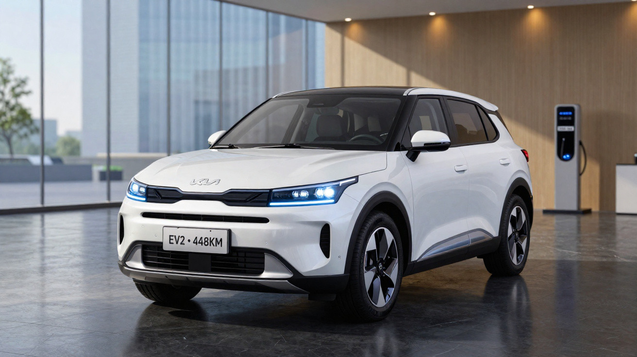 SUV elétrico branco estacionado em ambiente interno moderno com carregador ao fundo.
