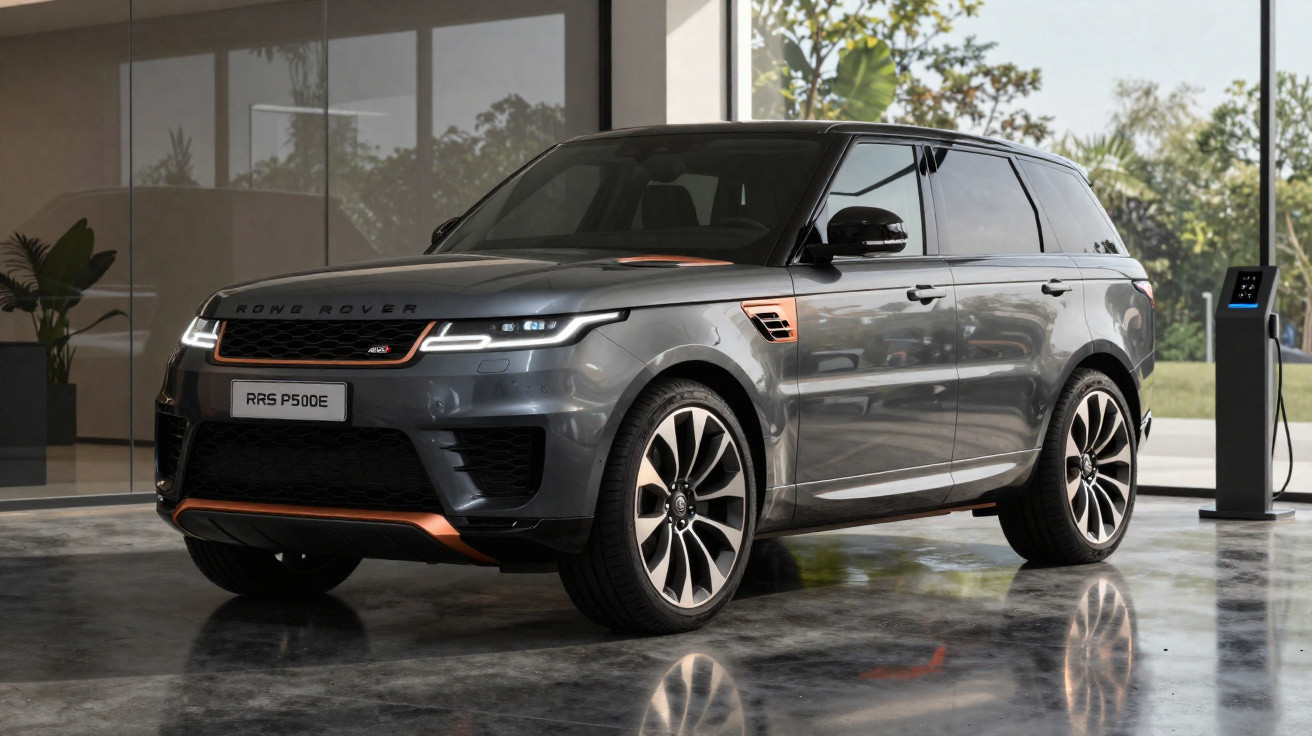 Carro SUV elétrico cinza estacionado em garagem moderna com estação de recarga ao lado.
