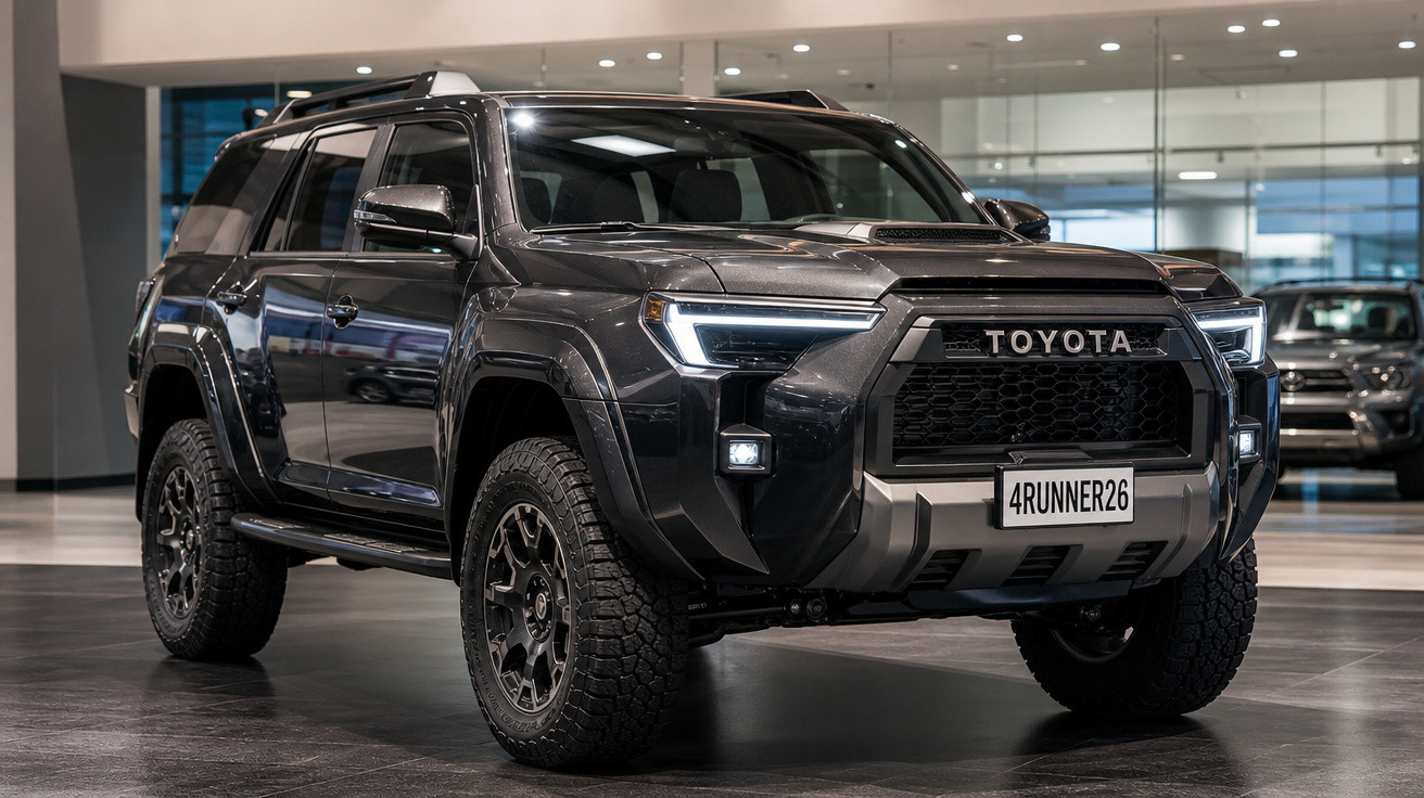 SUV Toyota 4Runner cinza estacionado em ambiente interno com iluminação moderna.