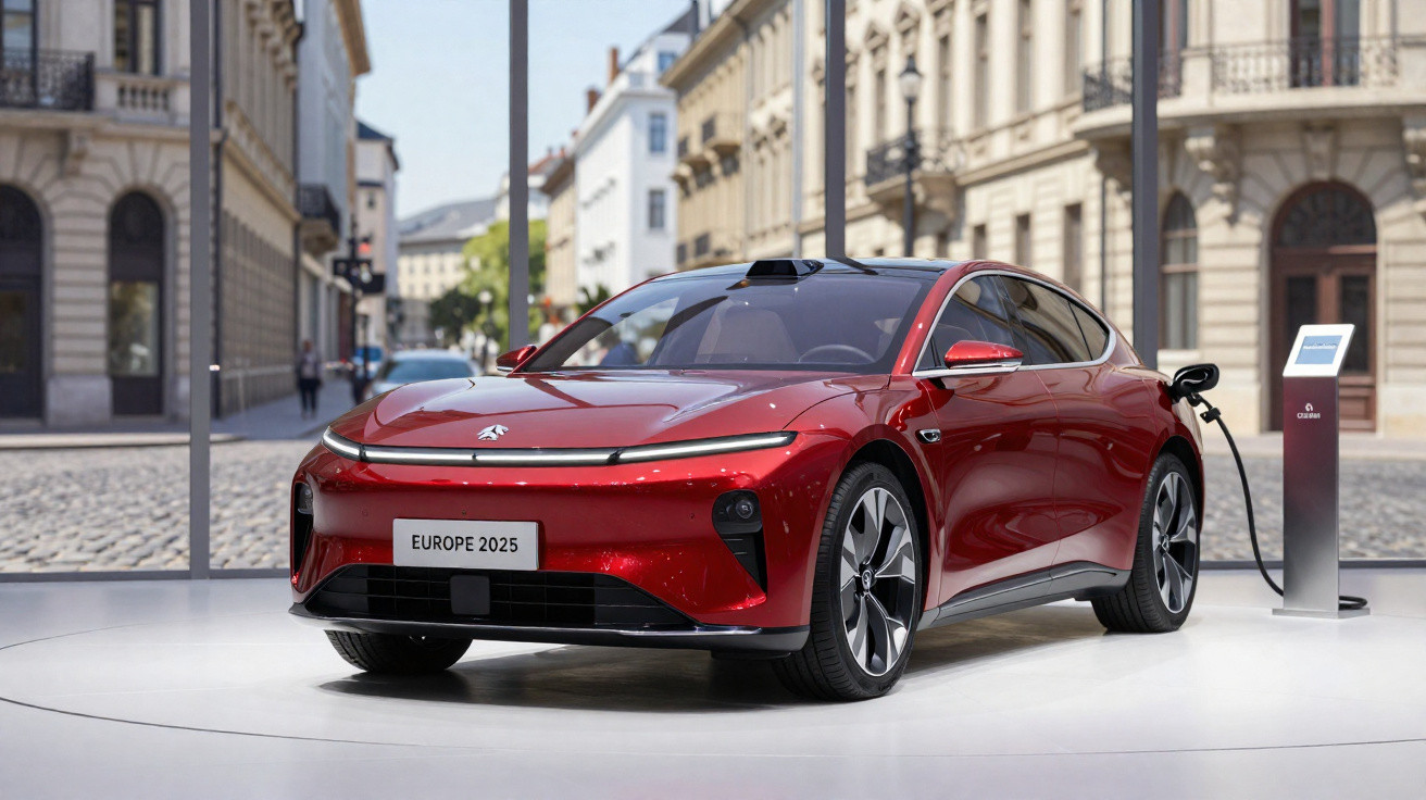 Carro elétrico vermelho conectado a estação de recarga em ambiente urbano moderno.